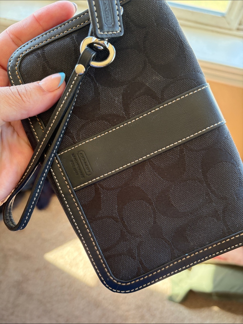 Coach Black Signature Canvas Wristlet with Leather Trim